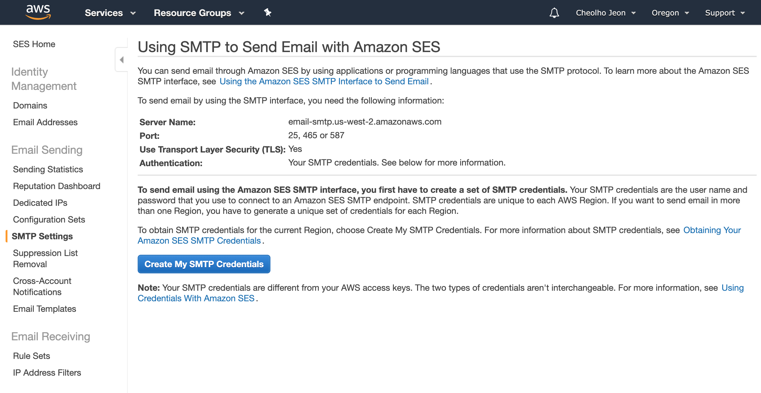 SES smtp credential creation