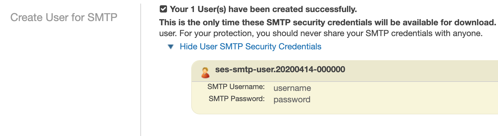 SES smtp credential creation